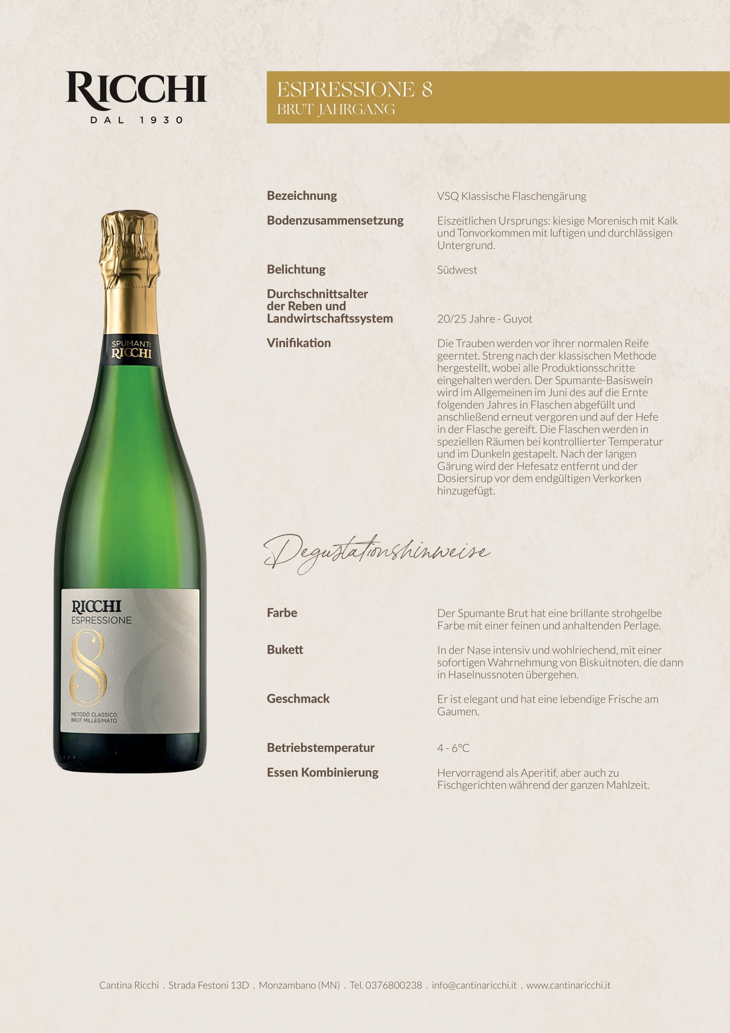 Spumante Brut Espressione 8 2016  KLASSISCHE FLASCHENGÄRUNG