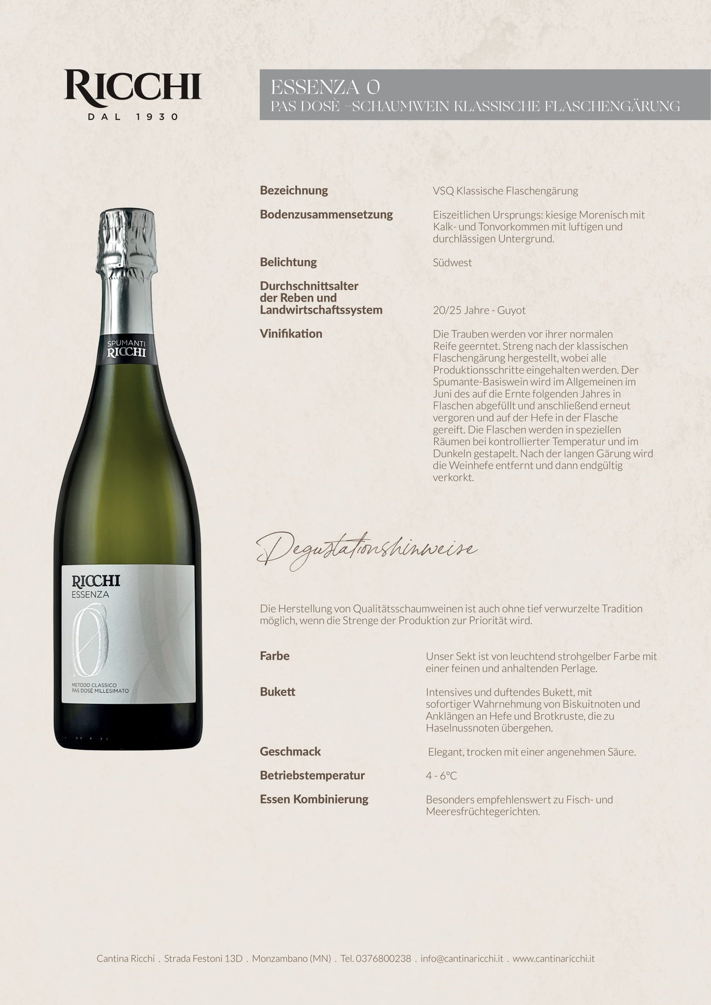 Spumante Pas Dosé Essenza 0 2015 KLASSISCHE FLASCHENGÄRUNG