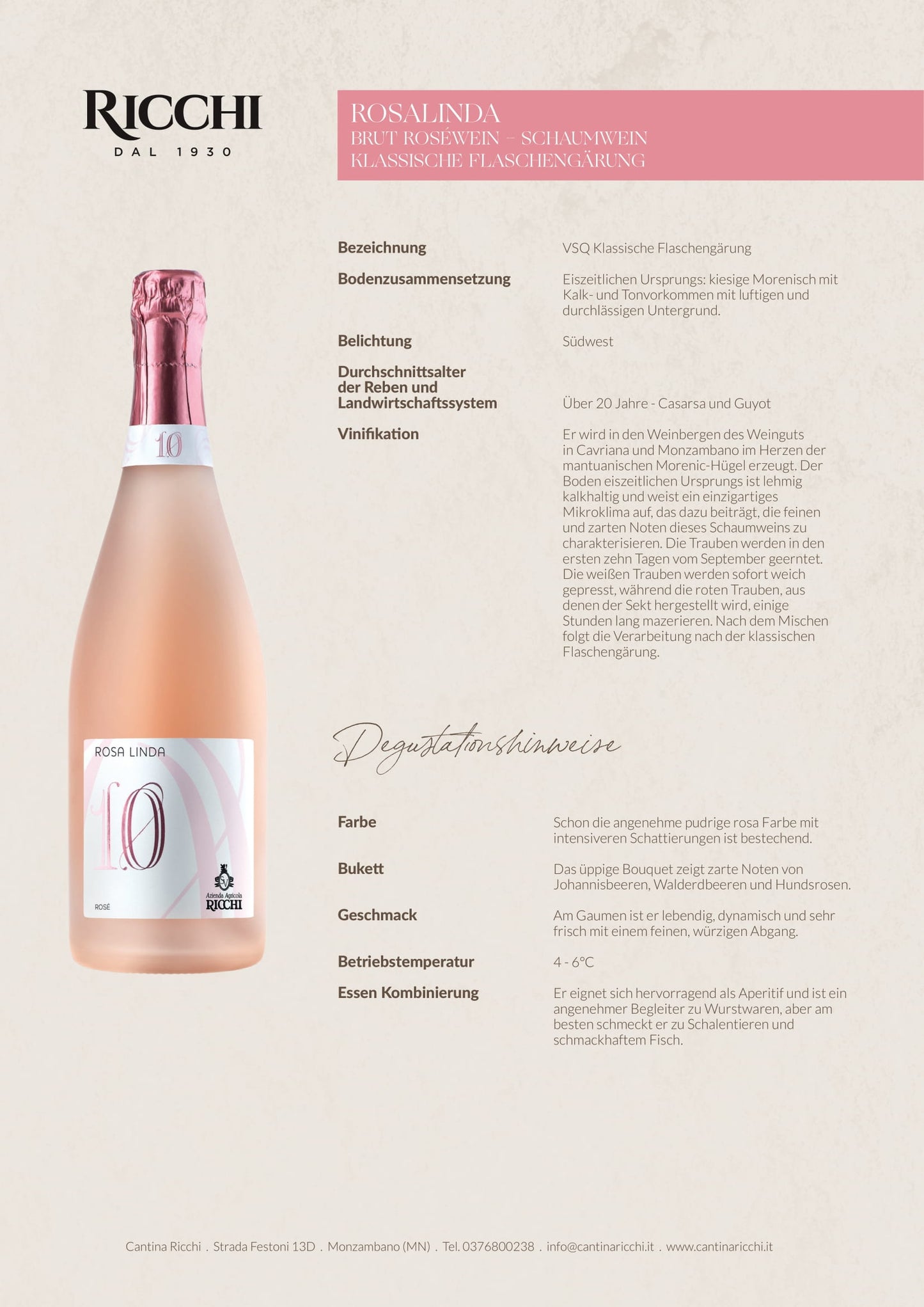 Spumante Rosé Rosalinda 10  KLASSISCHE FLASCHENGÄRUNG